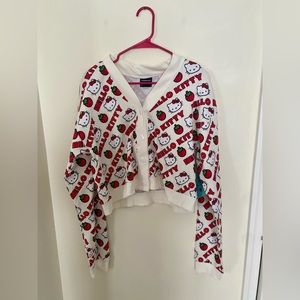 Dumbgood Hello Kitty Strawberry Waffled Cropped Cardigan
